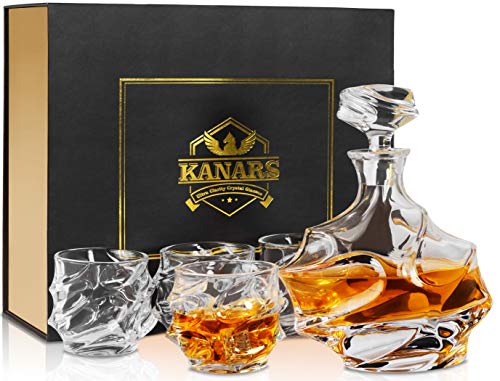 KANARS Whisky Karaffe und Gläser Set, Whiskey Dekanter 750 ml mit 4×320 ml Gläsern, Kristallglas Whiskybecher, Hochwertige Qualität, Luxuriös Geschenk, 5-teiliges