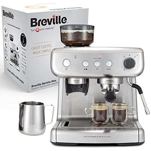 Breville Barista Max Siebträgermaschine | Espressomaschine/Kaffeemaschine mit integriertem Mahlwerk und Milchaufschäumer| 2,8-l-Wasserbehälter | Italienische Pumpe mit 15 Bar | Edelstahl [VCF126X]