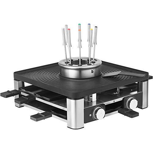 WMF Lumero 3in1 Gourmet Station für 8 Personen, Raclette Fondue Kombi, elektrisch, Temperaturregulierung, Beleuchtung, 1800 Watt, platzsparend, edelstahl matt