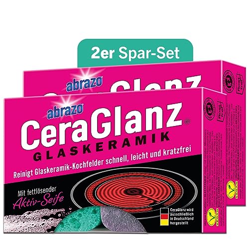 abrazo CeraGlanz Glaskeramik | 4 Ceranfeldreiniger 2x2 Stk. | antibak. Glaskeramik Reiniger, Ceranfeld Reiniger, Herdreiniger, Herd kratzfrei reinigen