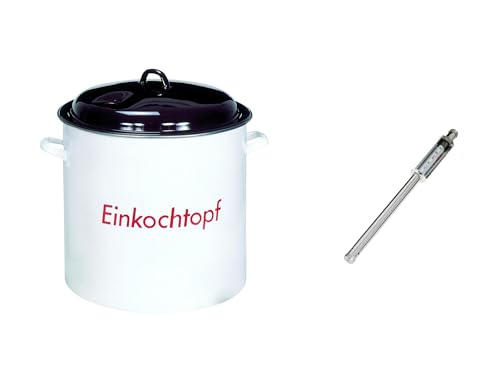 culinario Einkochtopf-Set, Einkocher mit Thermometer, 28 Liter, für alle Herdarten geeignet, emaillierter Kochtopf für Marmelade, Glühwein, Punsch