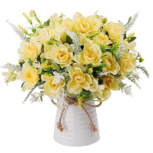 LESING Künstliche Blumen mit Vase, künstliche Seidenblumen in Vase, Gardenie, Blumen, Dekoration für Zuhause, Tisch, Büro, Party (Champagner)