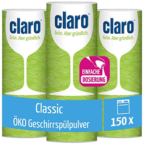 Claro Classic Geschirrspülpulver - Biologisch Abbaubar - 3x 900-g-Behälter