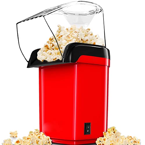 Gadgy Popcorn Maschine Heissluft - Retro Popcorn Maker - Fettfreies Ölfreies Popcorn - Gesunder Snack - Popkorn Maschine rot