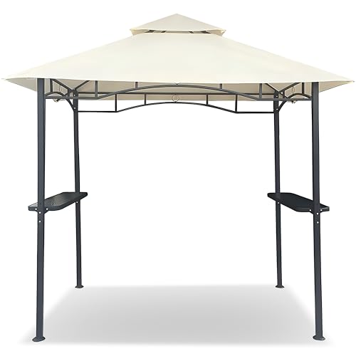 Grillpavillon Wasserdicht 340g/m² PVC Dach Pavillon 250x150 cm mit Ablage Gartenlaube Gartenpavillon BBQ (Beige 27-B)