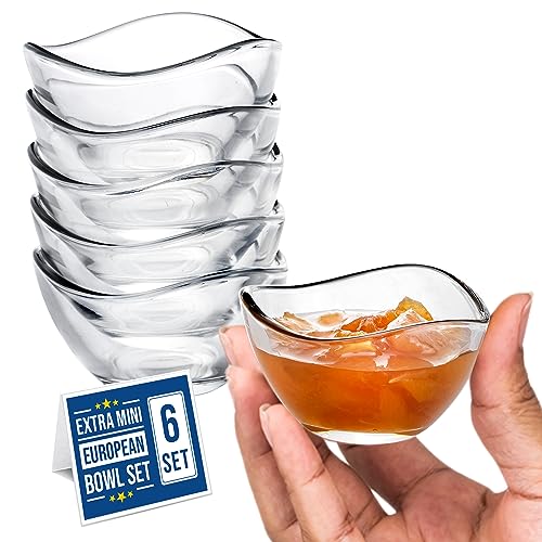CRYSTALIA Mini Glas Dipschale 6'er Set, 66ml, 100% BLEI FREI Kleine Marmeladenschale, Servierschalen, Saucenschalen, Glas-Glasschälchen Mini, Dessertgläser, Snackschalen Dipschalen, Kleine Glasschalen