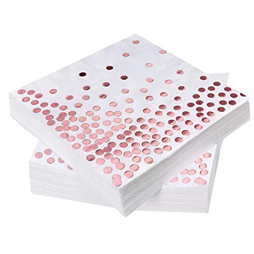 iZoeL 60 Servietten Rose Gold Dots 33 x 33cm 3-lagig Geburtstag Foiled Papierservietten Paper Napkins für Party Hochzeit Weihnachten Silvester