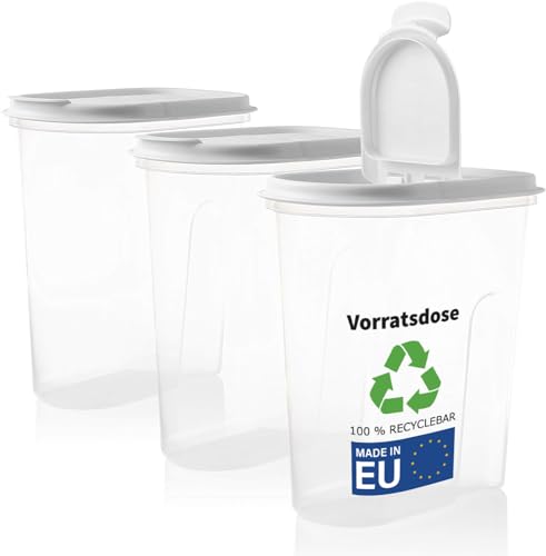 2friends Vorratsbehälter Set mit Klappdeckeln, 3-teilig, 2 Liter Schüttdosen, Müsli Aufbewahrung, 100% recyclebar, ideale Größe z.B. für Cornflakes oder Vorratsdose, Weisse Deckel, Made in EU, Weiß