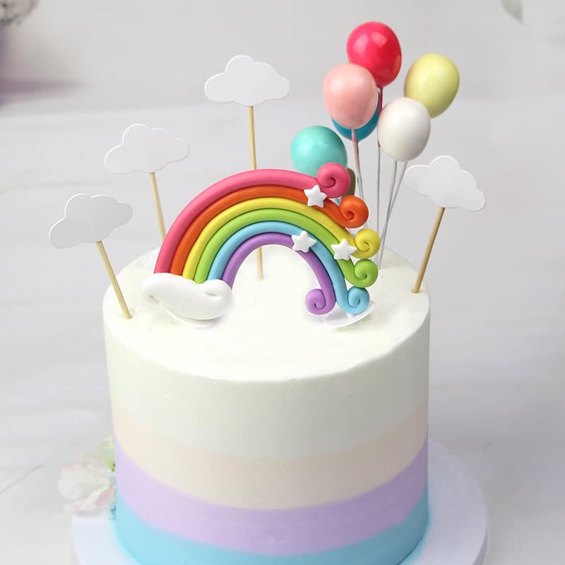 AMACOAM Tortendeko Geburtstag Regenbogen Luftballons Wolken Kuchen Topper Kuchendeko Tortendekoration für Kinder Mädchen Junge Frauen Hochzeit andere Party