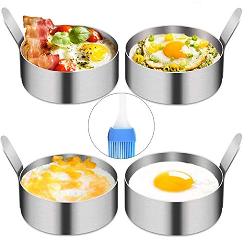 YAOYIN Pancake Form Egg Ring, 4 Pack 9cm Spiegeleiform Ei Ring zum Kochen von Spiegelei/Pfannkuchen/Omeletts und mehr, Antihaftbeschichtung, Lebensmittelqualität Edelstahl