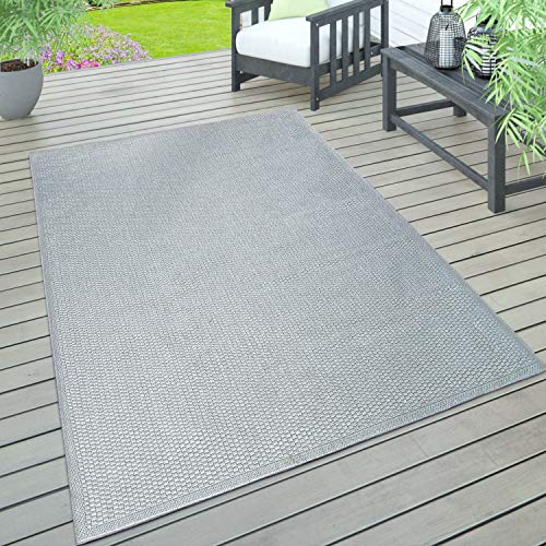 Paco Home In- & Outdoor Teppich, Terrasse u. Balkon, Wetterfest Einfarbig Mit Struktur, Grösse:80x150 cm, Farbe:Grau