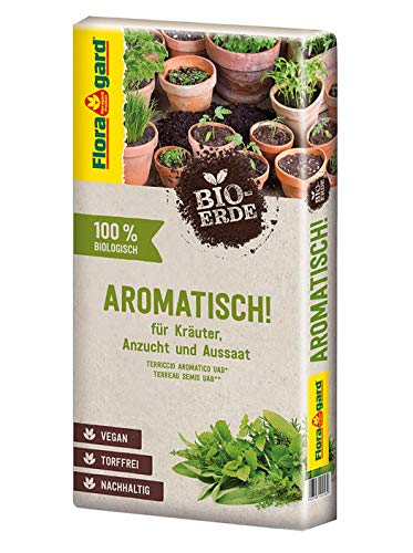 Floragard Bio-Erde Aromatisch 1x40 Liter - für Anzucht und Aussaat sowie für Kräuter - torffrei und vegan