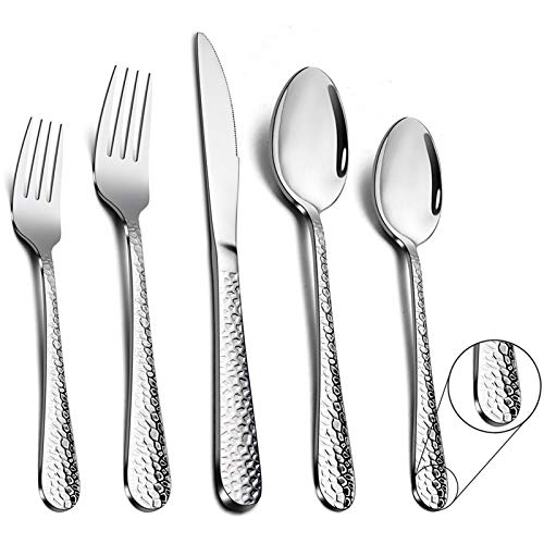 TEAMFAR Besteck Set, 30-teilig Edelstahl Besteckset Essbesteck für 6 Personen, Gehämmert Griff Tafelbesteck Set für Familie/Camping/Catering, Hochglanzpoliert & Spülmaschinengeeignet