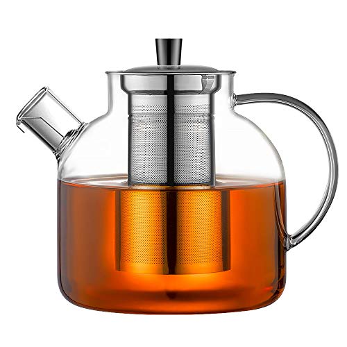 Ehugos Teekanne 1500ml Dickes Glas Teebereiter mit Edelstahl-Sieb Borosilicate Glaskanne