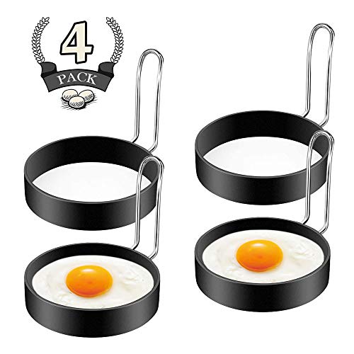 FireKylin Eierring, 4 Stück, Edelstahl, Eier-Kochring-Set, runde Pfannkuchenform, Omelette-Form für Brateier, englische Muffins, Pfannkuchen, Sandwiches