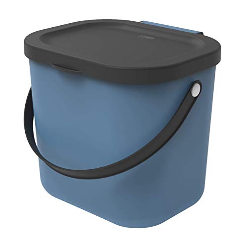 Rotho Albula Biomülleimer 6l mit Deckel und Henkel für die Küche, Kunststoff (PP) BPA-frei, blau/anthrazit, 6l (23.5 x 20.0 x 20.8 cm)