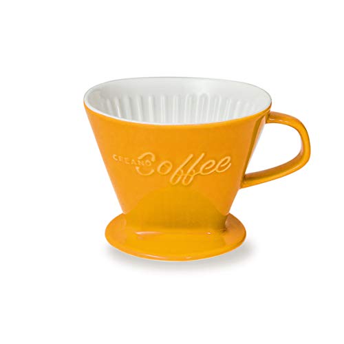 Creano Porzellan Kaffeefilter XXL (Safrangelb), Filter Größe 4 für Filtertüten Gr. 1x4 und 1x6, ca. 800gr Gewicht für extrem sicheren Stand, Achtung schwer, in 6 Farben erhältlich