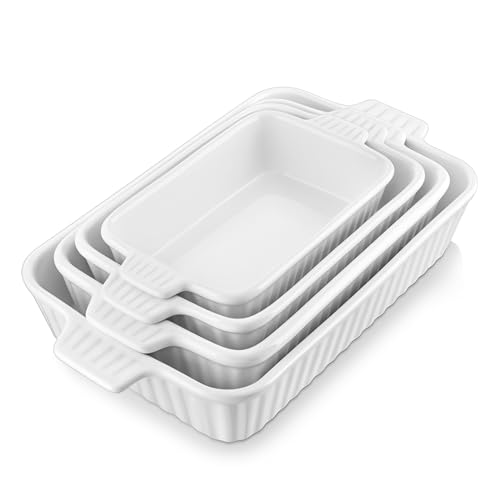 MALACASA, Serie Bake.Bake, 4-teiliges Auflaufform-Set aus Kratzfestem Keramik in Weiß | Enthält 4 Größen für die Zubereitung von Lasagne, Suppe, Tiramisu und mehr