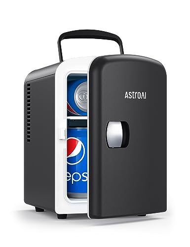 AstroAI 2 in 1 Mini Kühlschrank, 4 Liter Fridge mit Kühl- und Heizfunktion 12 Volt am Zigarettenanzünder und 220 Volt Steckdose für Autos, Büros und Schlafsäle, Schwarz