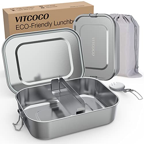 VITCOCO Lunchbox Bento Lunch Box Edelstahl leakproof 1200 ml Lunchbox Kinder mit Fach – BPA-frei – Lunchbox für Picknick, Schule, Arbeit