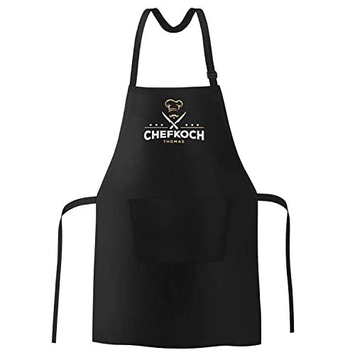 SpecialMe® Küchen-Schürze Name anpassbar Schriftzug Chefkoch individualisierbar Kochschürze Männer personalisierte Geschenke schwarz Unisize