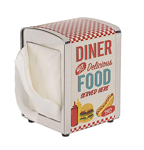 Serviettenspender Serviettenhalter mit Diner Retro-Design, ca. 14 x 10 cm, inkl. 60 Servietten (Delicious Food)