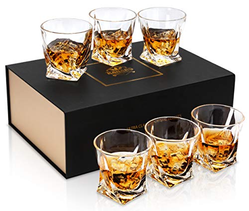 KANARS Whiskey Gläser Set, Bleifrei Kristallgläser, Whisky Glas, 6-teiliges, 300 ml, Luxuriös Geschenk