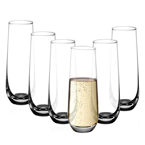 Amisglass Sektgläser Set, 6 Stück, 300ml Champagner Gläser, Klares Kristallglas, Kristallklare Klarheit, Bleifrei & Hochwertig