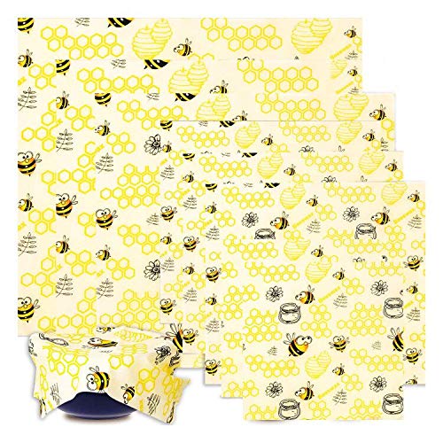 BALFER Bienenwachs-Wraps 8er-Set, Wachspapier Bienenwachstücher aus natürlichem Bienenwachs und Öko-Tex Baumwolle, für natürliche Lebensmittelaufbewahrung, Käse- und Sandwich-Verpackungen