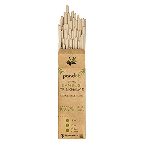 pandoo 50 Plastikfreie Einweg-Strohhalme aus Bambus und Pflanzenfaser | Biologisch Abbaubare Trinkhalme | Super Alternative zu Plastik Strohhalmen | Der Umweltfreundliche & Nachhaltige Strohhalm