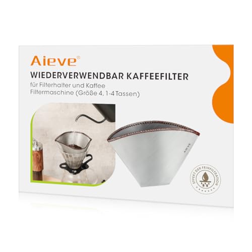 Aieve Kaffee Filter Wiederverwendbar Kaffeefilter Edelstahl Dauerfilter Permanentfilter kompatibel mit Philips Filterkaffeemaschine(HD7546/20) für Filterhalter Kaffeemaschine (Größe 4, 1-4 Tassen)