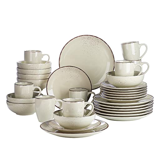 vancasso Kombiservice Set, Navia Geschirrset aus Steingut, 32 teilig Tafelservice, Vintage Aussehen, Natur Design,beige grün