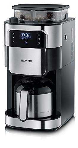 SEVERIN Filterkaffeemaschine mit Edelstahl-Mahlwerk und Thermokanne, feinste Mahlung und individuell auswählbarer Mahlgrad, 1000 W, für bis zu 8 Tassen / ca. 1 Liter, Schwarz, KA 4814