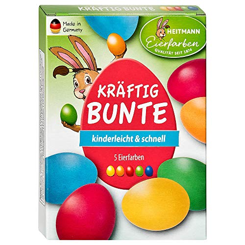 Eierfarben HEITMANN Eierfarben Kräftig Bunte - 5 flüssige Kaltfarben - Ostern - Ostereier bemalen, Ostereierfarbe - Grün, Blau, Gelb, Orange, Rot, 4062196077958_SML