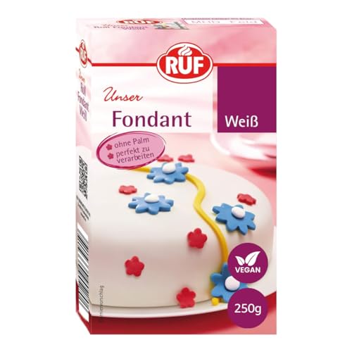 RUF Fondant weiß, zum Formen von Figuren, Blumen und Buchstaben geeignet, Modellierfondant, Rollfondant, ohne Palmöl, glutenfrei und vegan, 250g (1er Pack)