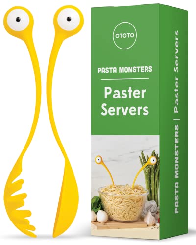 OTOTO Pasta Monster Spaghetti Besteck Salatbesteck - Lustige BPA-Freie Küchen Gadgets - 100% Lebensmittelecht Löffel & Gabel Küchenhelfer Set - Servierbesteck Salat & Pasta - 30 x 8,5 x 5,5 cm