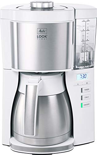 Melitta Look Therm Timer - Filterkaffeemaschine - mit Thermokanne - Timer Funktion - Tropfstopp - Weiß (1025-17)