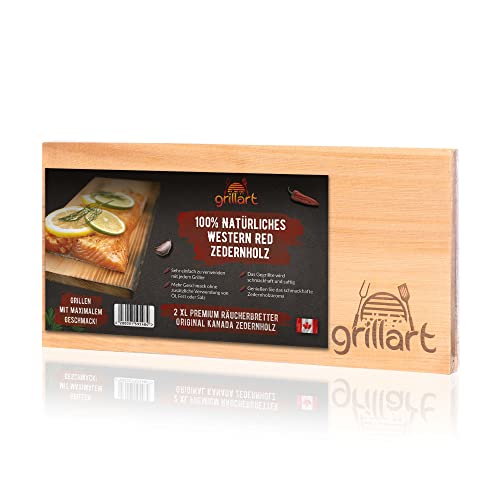 grillart® 2 Pack XL Grillbretter - Zedernholzbrett zum Grillen - Räucherbretter aus Zedernholz hergestellt aus 100% natürlichem Western Red Zedernholz für einen besonderen Grillgeschmack