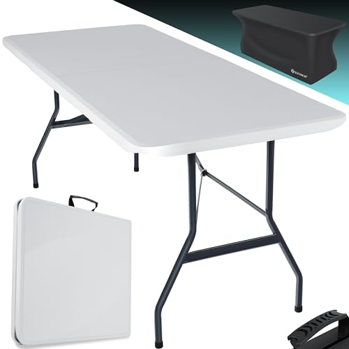 KESSER® Buffettisch Tisch klappbar Kunststoff 183x76 cm Campingtisch Partytisch Klapptisch Gartentisch für Garten, Terrasse und Balkon zusammenklappbar 6 Personen inkl. Cover & Tragegriff, Weiß
