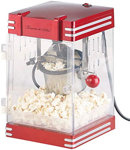 Rosenstein & Söhne Popcornmaker: Mini-Retro-Popcorn-Maschine 'Theater' im 50er-Jahre-Look, 230 Watt (Mini Popcornmaschine, Popcornmaschine süßes Popcorn, Zuckerwatte)