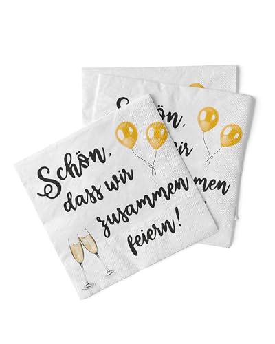 Sovie Einmalservietten Schön, dass wir zusammen feiern/Sekt 100 Stück - 33 x 33 cm - Strapazierfähig, Saugstark - Servietten Hochzeit Geburtstag & Jubiläum