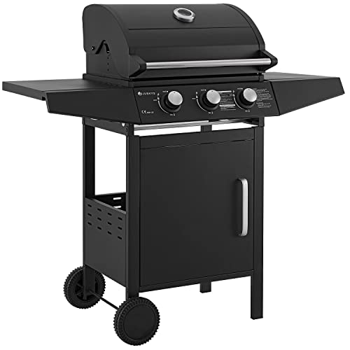 Juskys BBQ Gasgrill Louisiana 3 Brenner 8,1 kW - Gas Grillwagen inkl. Grillrost, Deckel - Grill mit Thermometer, Warmhalterost, Seitenablagen & Plane