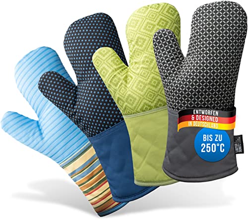 LauterSchutz® Ofenhandschuhe als Paar - Topfhandschuhe mit Silikon-Beschichtung: Hitzebeständig & extra lang - waschbare & weiche Baumwolle [Kontaktwärme: 250°C] Kochen & Backen (Grün)