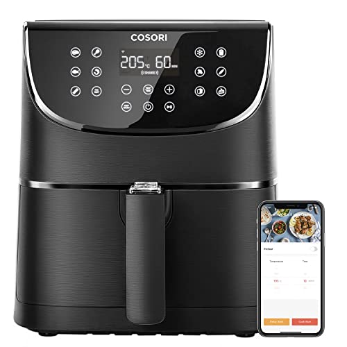 COSORI Smart WiFi Heißluftfritteuse 5,5L XXL mit APP-Steuerung, Ohne Öl, Heissluftfriteuse mit 13 Kochfunktionen und 100 Deutsch Rezeptheft, Air Fryers mit One-Touch,Shake-Modus,1700W, Schwarz