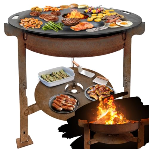 Terma Feuerschale mit Feuerplatte 69-80-100cm -Der Neue Grill Trend- Plancha Grillplatte feuertonne mit grillplatte holzkohlegrill komplett grilltonne grillring feuerkorb