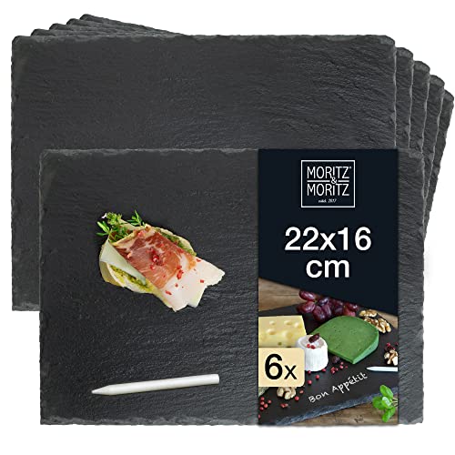 Moritz & Moritz 6 x Schieferplatte Servierplatte 30x40 cm mit Kreidestift - Schieferplatten fürs Buffet, Sushi und Käse - Perfekt zum Anrichten und als Deko
