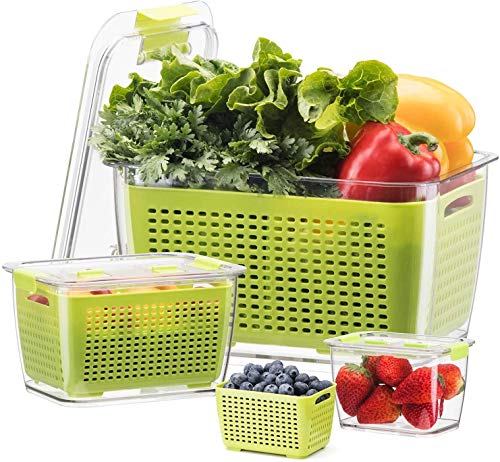 Luxear Frischhaltedosen Obst Gemüse mit Deckel, Vorratsdosen 3 Set 4L+1,7L+0,5L BPA frei, Frischhalteboxen dicht trennbar, Kühlschrank Organizer Salat Aufbewahrung, Nicht geeignet für Spülmaschine