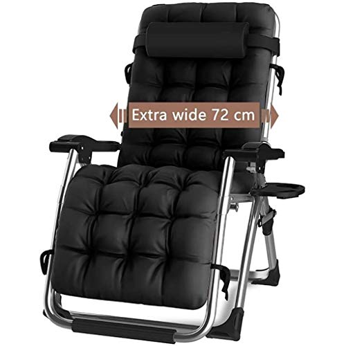 DQCHAIR Sonnenliege Klappbar, Liegestuhl, Extra groß Gartenliege, für Patio-Garten-Strand-Pool, mit Kissen-Unterstützung 200kg (Black1)