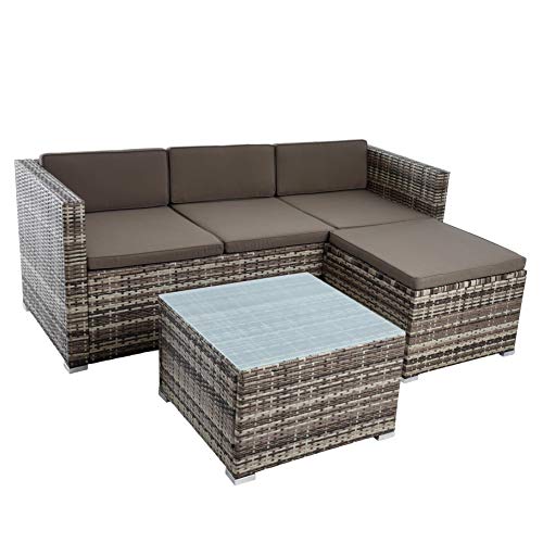 ESTEXO Rattan Lounge Sitzgruppe Polyrattan Gartenmöbel Set Couch 3-Sitzer Rattanmöbel Sofa Set Essgruppe Gartenset Balkon-Set (Beige-Braun)