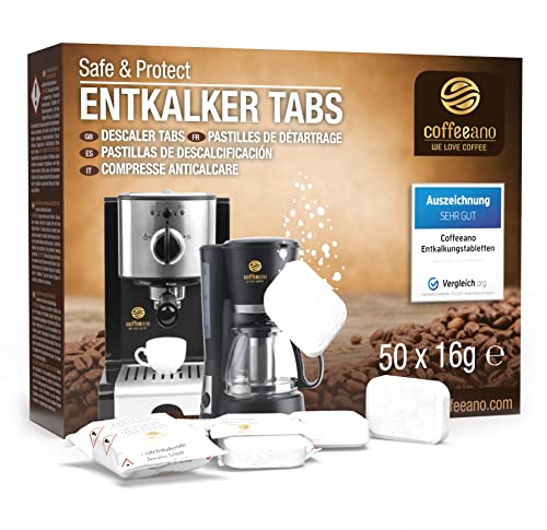 Coffeeano 50 Entkalkungstabletten für Kaffeevollautomaten und Kaffeemaschinen. Entkalkungs-Tabs für Delonghi, Siemens, EQ-Serie, Jura, Krups, Bosch, Miele, Melitta, WMF uvm.